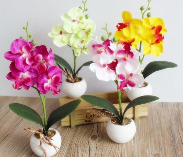 Mini borboleta artificial orquídea bonsai diy buquê de flor de seda falaenopsis casamento decoração