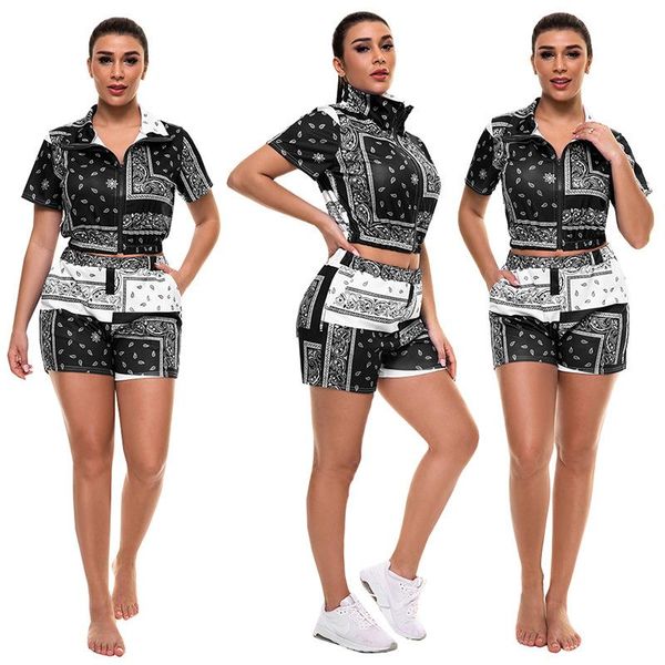 

women's tracksuits two piece set women summer vintage bohemian print and shorts casual sets for 2021 ladies fashion short, Gray