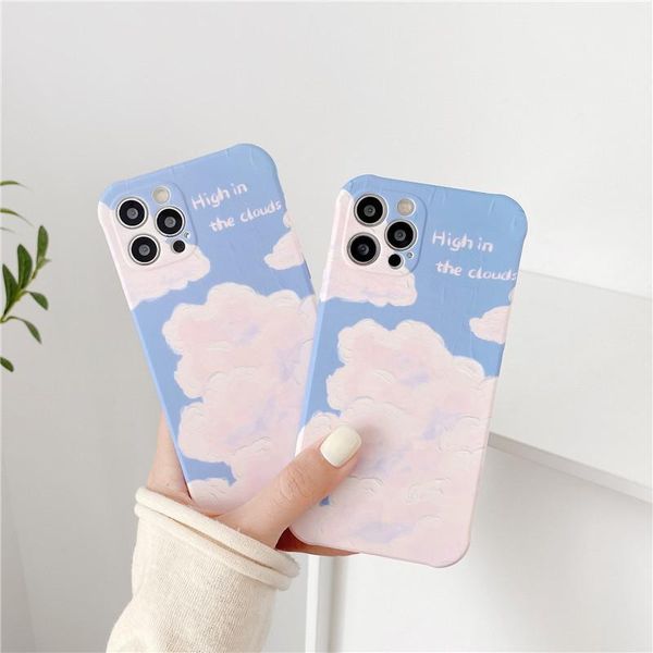 

cell phone pouches purple clouds sky letter case for 12 11 pro max 7 8 plus x xs xr liquid soft tpu silicon back cover capa