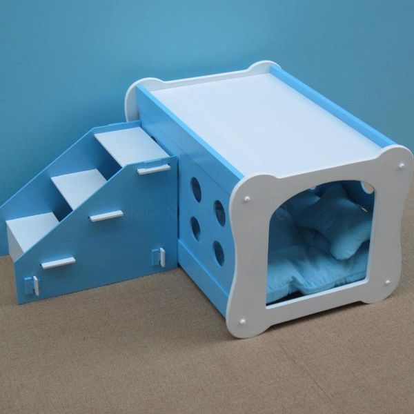 

kennels & pens pet double story house with stairs, wooden paint villa, duplex dog house, bed, cat