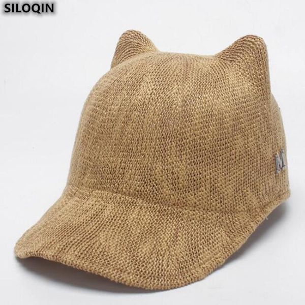 

ball caps siloqin women's hat trendy spring cute ears knitted baseball student cap elegant ladies brands equestrian hats summer, Blue;gray