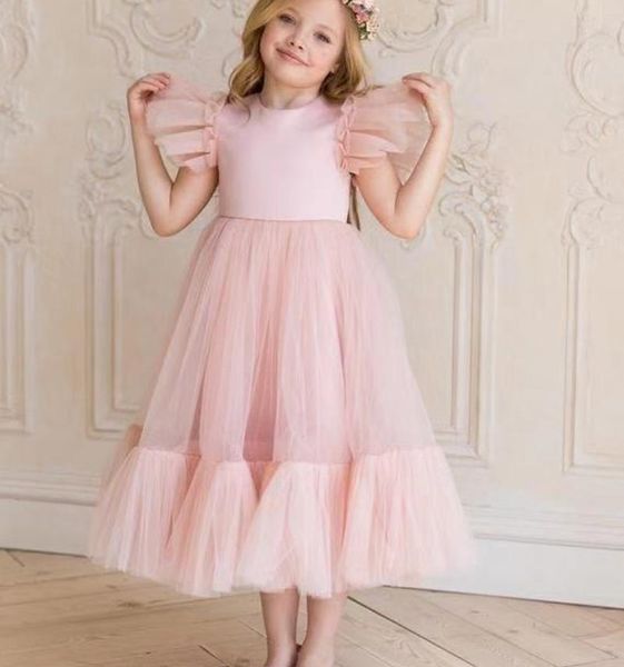 Flower Girl Dress Bambini Bridamaid Abiti da sposa per bambini Abiti da tulle rosa 2021 Nuove ragazze Boutique Party Pageant Indossare Abbigliamento elegante