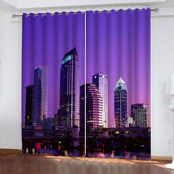 

curtain & drapes city night scene luxury 3d window for living room purple blackout curtains