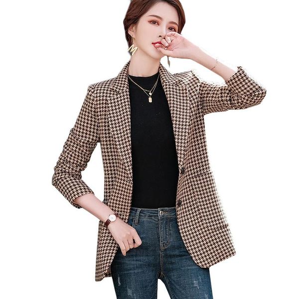 

women's suits & blazers korean casual blazer women plus size small suit spring autumn plaid jacket female trench coats chaqueta traje, White;black