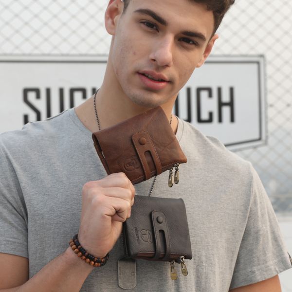 

new genuine leather mens wallet crazy horse cowhide man zipper coin purse brand male credit&id multifunctional wallet