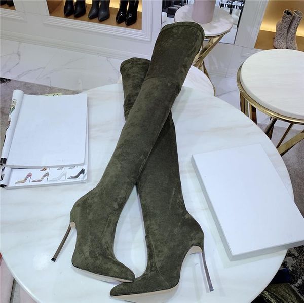 

boots woman long tube luxury designer brand high heels ladies shoes genuine leather zapatos de mujer solid color, Black