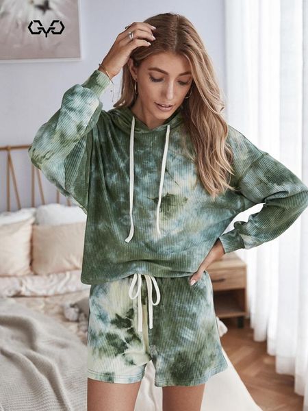 

women's tracksuits qyq casual tie dye two piece set for women tracksuit hoodies autumn crop and bike shorts matching sets outfits spor, Gray