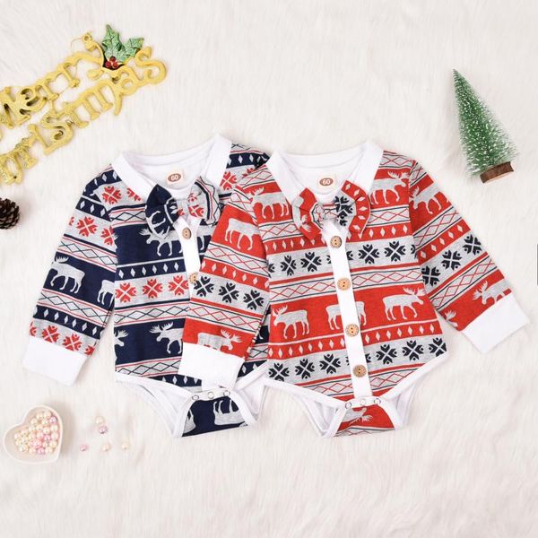 

0-18m christmas infant baby boys rompers 2pcs cartoon print long sleeve single breasted jumpsuits+, Blue