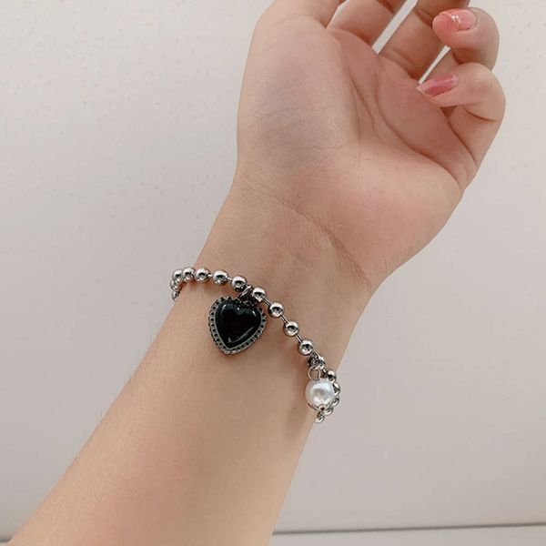 

titanium steel bracelet black love pearl cold wind sweet cool femori, Golden;silver