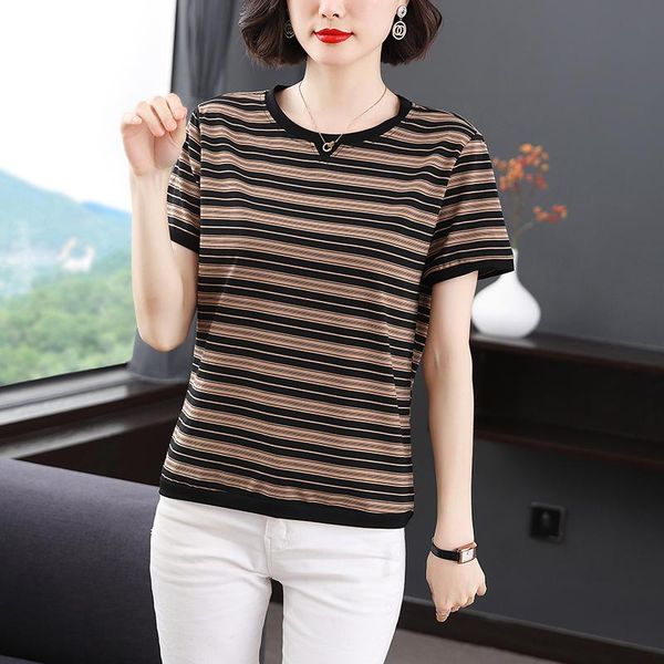 

women's t-shirt cotton black white striped patchwork women summer loose t-shirts 2021 female plus size short sleeve casual o-neck ladie