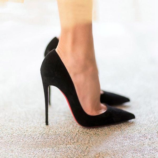 

dress shoes red bottom high heel office lady pumps women fashion sole stilettos flock daily shoe spring, Black