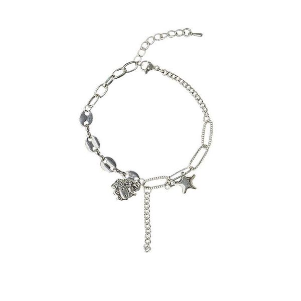 

link, chain potcet mavericks star bracelet geometric fashion retro hip hop personality party jewelry, Black