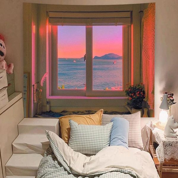 

party decoration ins net red seascape sunset background cloth cartoon landscape for backdrop curtains wedding 2x1.5m