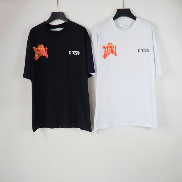 

personalized summer fashion off-while brand loose casual men's and women's printed t-shirt short sleeve, White;black