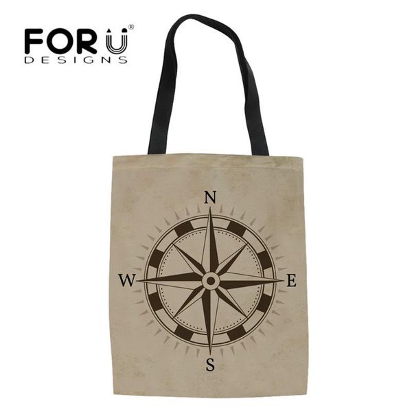 

shopping bags forudesigns funny compass print ladies reusable cotton women large tote shoulder handbags shopper woman
