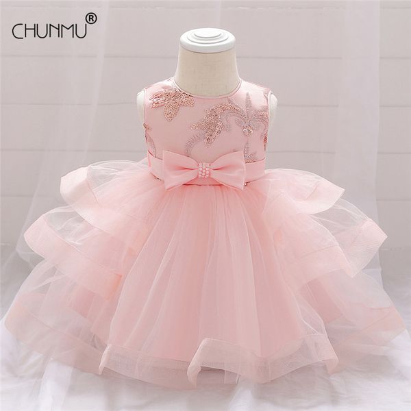 1 ano festa de aniversário Batismo vestido de meninas infantil bebê menina customes meninas roupas para laço tutu princesa vestido 210315