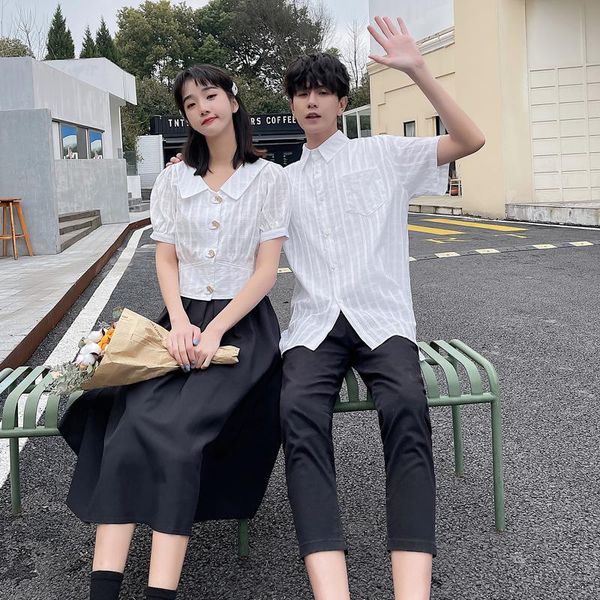 

women's t-shirt 6982# live-action couples wear summer 2021 short sleeved with bow at the back clothes clothing, White