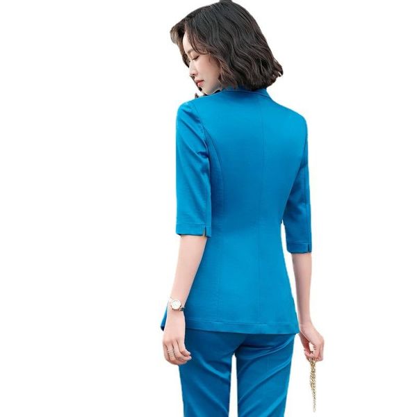 

women's two piece pants summer autumn pant suits for women office wear female slim half sleeve blazer suit formal 2 business ou, White