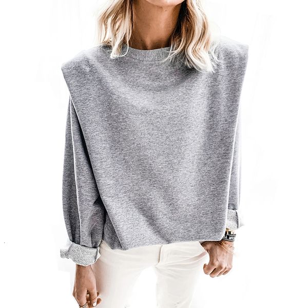 

2021 new fashion women long sleeve shoulder pad casual sweater pullover jumper tee outerwear autumn spring plus size 2c28, White