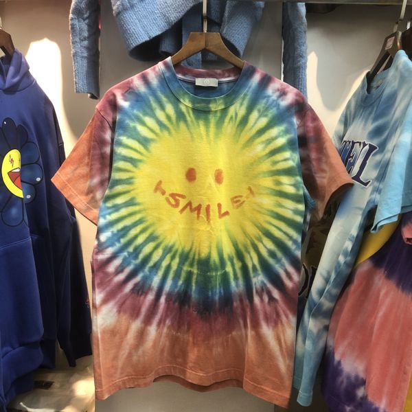 

2021 new tie-dyed t-shirt men women circular pattern printing tee oversize bright sunshine lb2j, White;black