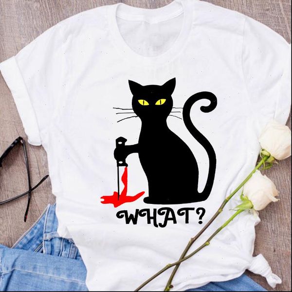 

women graphic cat animal cartoon streetwear print autumn fall halloween clothes lady tees female t shirt womens t shirt, White