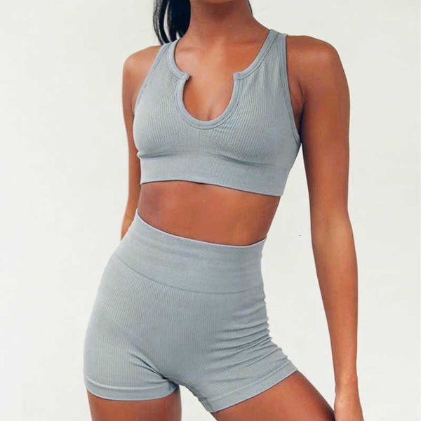 

ins seamless knitted sports uv collar bra shorts yoga fitness suit, Black;white