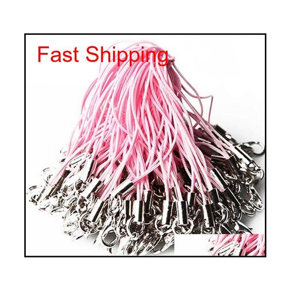 

200 pcs/lot polyester lanyard lariat cords lobster clasp rope keychains hooks mobile phone strap charms keyring ba qylnfr luckyhat, Slivery;golden