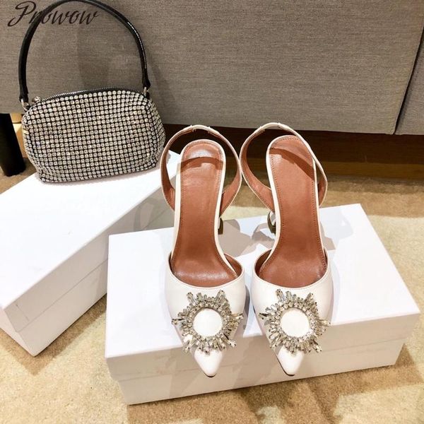 

prowow woman crsytal buckle pumps shoes woman pointed toe high heels pumps slingbacks mujer bombas designer, Black