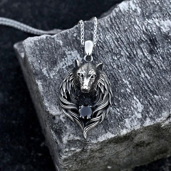 

pendant necklaces beier punk fashion 316l stainless steel design howling gem wolf necklace viking men celt charm jewelry bp8-580, Silver