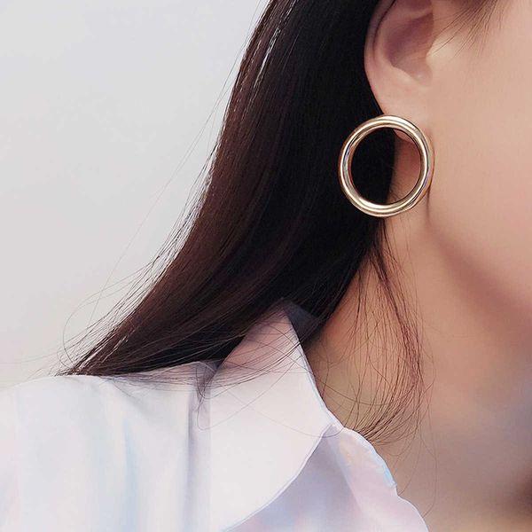 

jewelry fashion trend korean simple plain geometric rings versatile earrings female, Silver