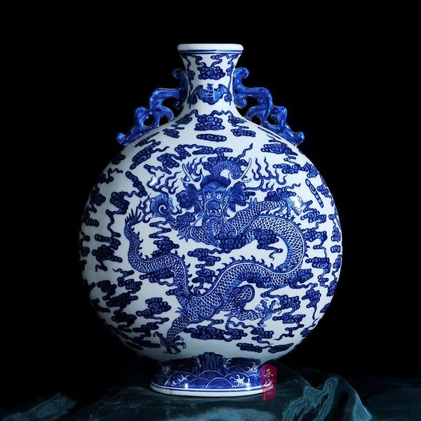 Vazolar Porselen Dragon Amphora Jingdezhen Seramik Vazo Çiçek Dekorasyonu Ming ve Qing Hanedanlık Klasik Oturma Odası