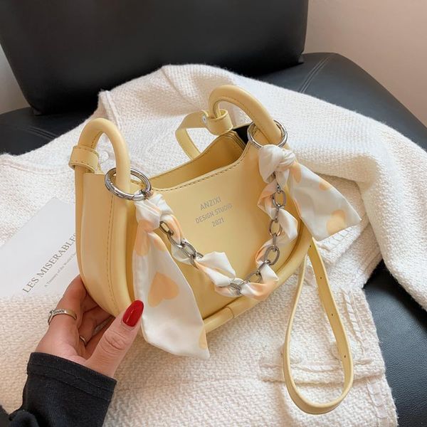 

evening bags small half moon pu leather crossbody bag with silk scarf handle for women 2021 chain shoulder handbags and purses female luxury