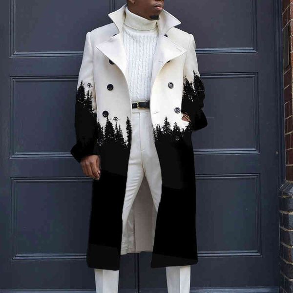 

cool men's coat long sve 2021 fall color block black white trench oversize outwear fashion casual office et plus size, Black;brown
