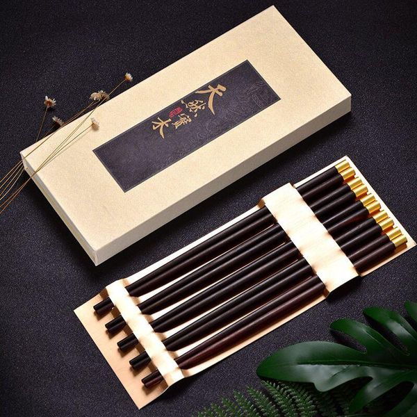 

5 pairs high-end black wood chopsticks of household loaded wood without paint waxing japanese-style gift chicken wing chopstick