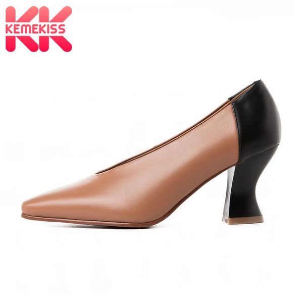 

dress shoes kemekiss stitching color real leather women pumps square toe thick heel fashion soft party mujer zapatos size 34-39, Black