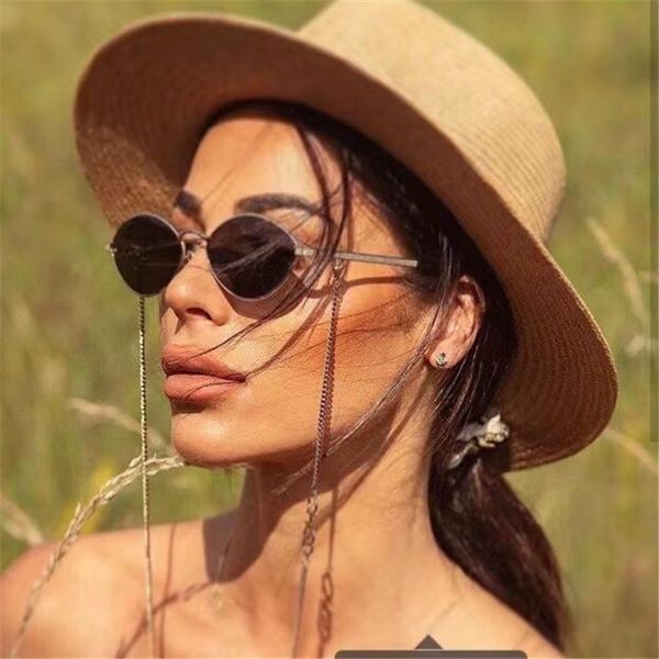 

2021 damp small frame cat's eye chain with concave shape uv proof sunglasses sonny, White;black