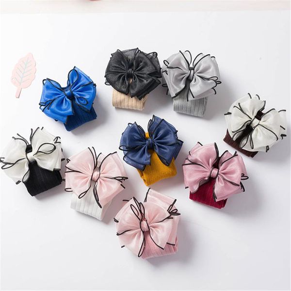 

footies fashion children socks with bows baby girls sock knee high cotton toddler long for kids candy color one pair infant, Blue