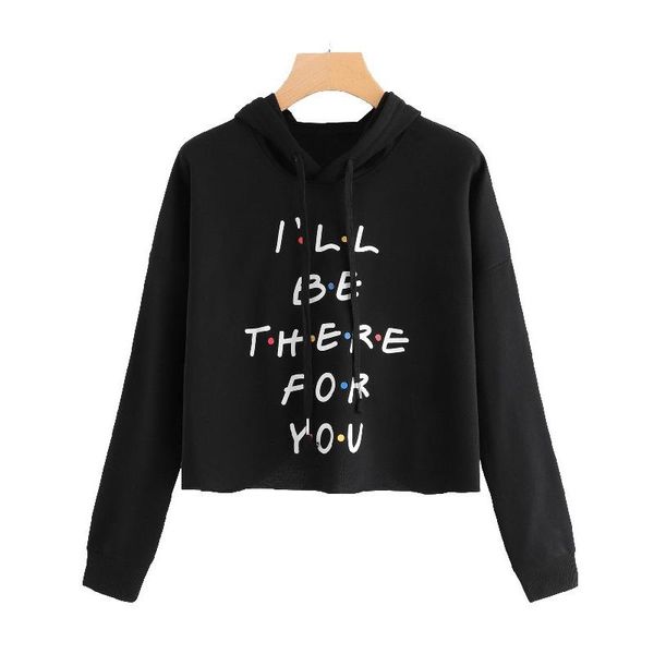 

women's hoodies & sweatshirts sweet loose letters printed color short paragraph ladies casual long-sleeved hooded pullover sweatshirt, Black