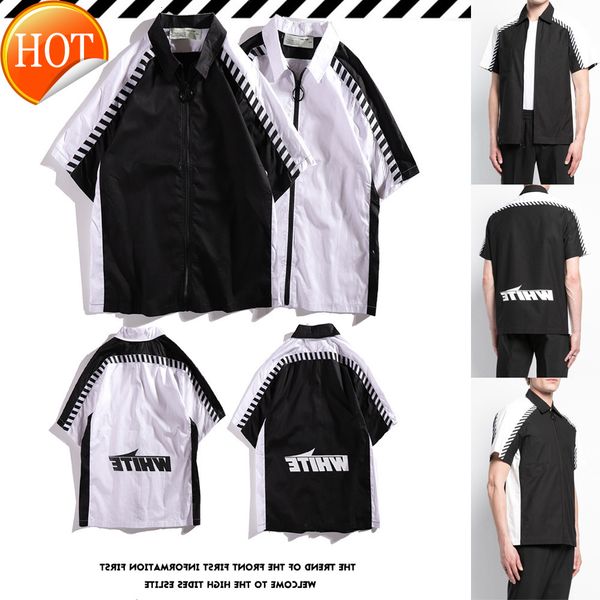 

fashion 20ss off style white brand luhan lapel arrstyle print slash short sleeve shirt couple, White;black