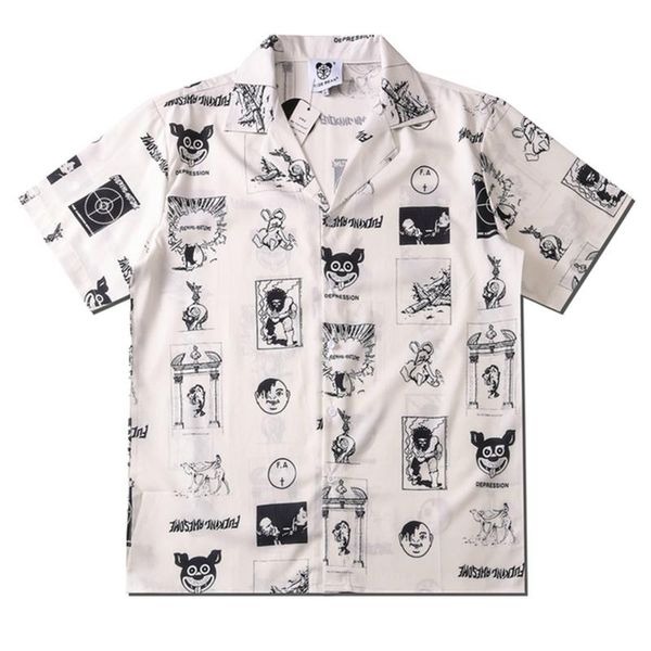 

men's casual shirts anime cartoon print harajuku hawaiian beach japanese streetwear hip hop oversized short sleeve fashion men, White;black