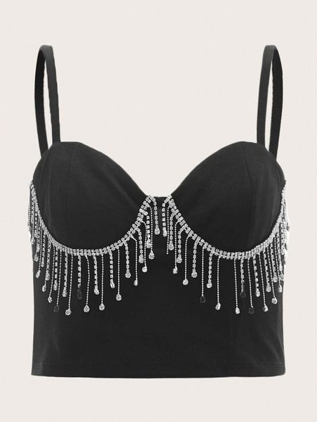 

rhinestone fringe detail crop cami g2uy#, White