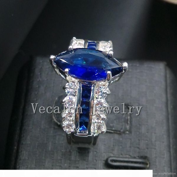

vecalon marquise cut 5ct sapphire simulated diamond cz 925 sterling silver engagement wedding ring set for women band, Slivery;golden