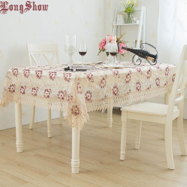 

elegant 60x120cm 130x130cm modern style transparent organza embroidered tablecloth decorative table cover
