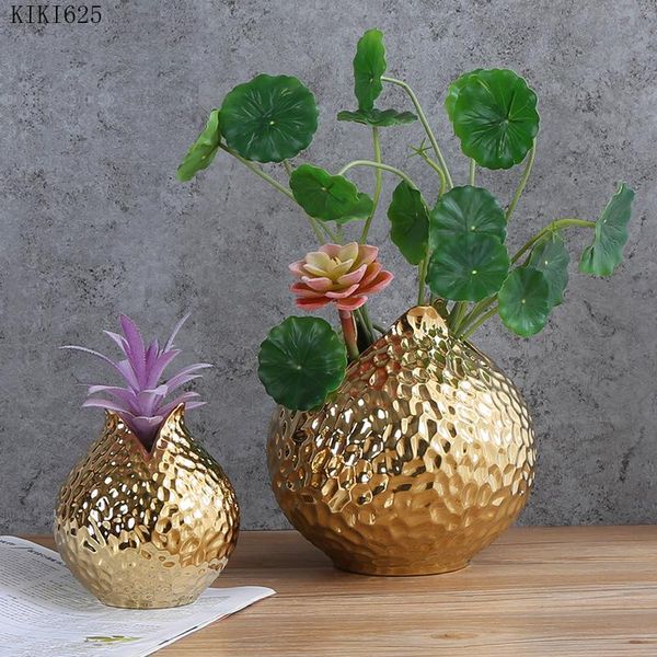 

vases european electroplating golden ceramic vase pomegranate crafts flower arrangement living room hydroponic potted home decoration