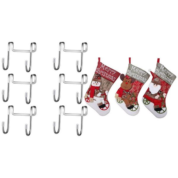 

hooks & rails 6 pcs over door hook metal hanger cabinet drawer 3 large stockings santa and snowman elk