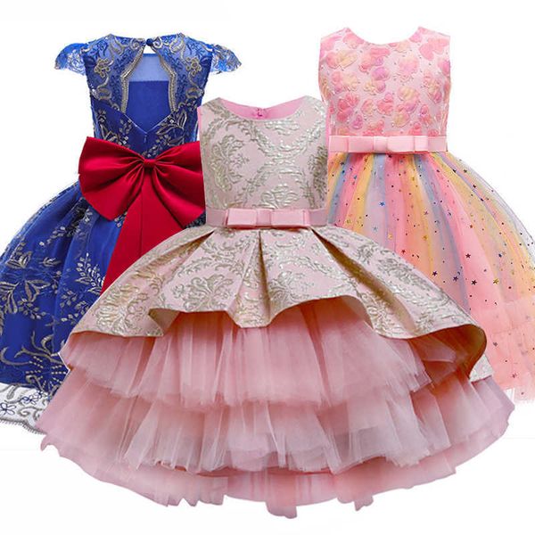 

2020 new kid princdrflower girls birthday party drchildren bow sequined embroidery clothes elegant wedding dr10y x0803, Red;yellow