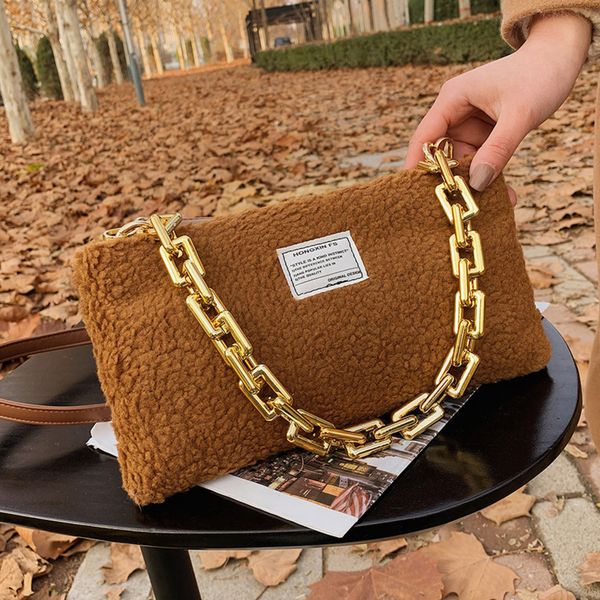 

winter new soft plush square handbags furry lambswool simple shoulder sac pure color thick chain crossbody purses texture bolsa c0228