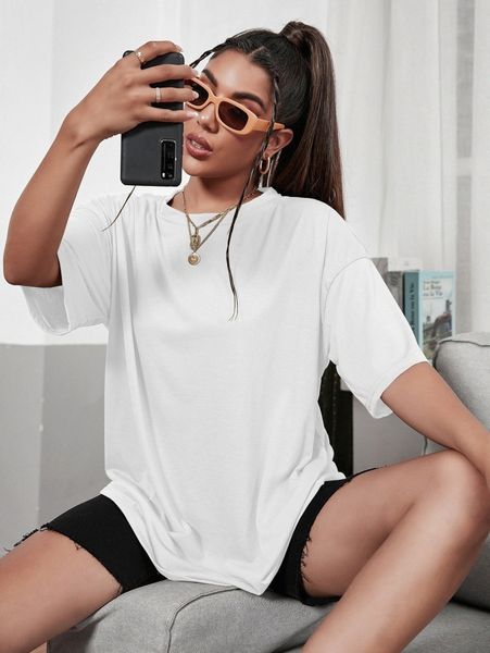 

solid drop shoulder tee n9wg#, White