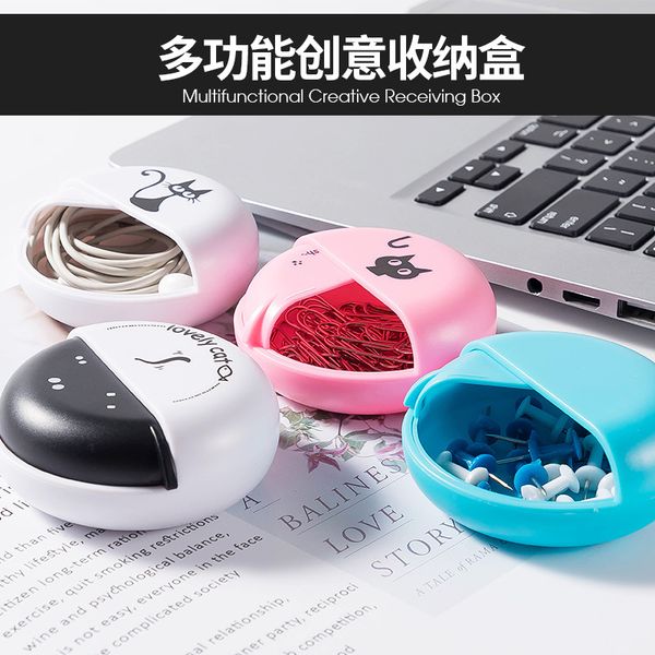 

2pc multi-function earphone round storage box rotating cover headphone case bag container protective headphone cable box