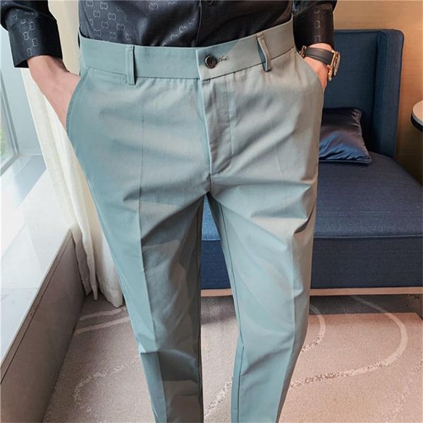 

men's suits & blazers men business formal pants solid casual korean slim fit suit 2021 wedding social trousers streetwear homme, White;black